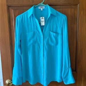 NWT Express Women's Blue Button-Down Shirt Small